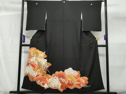 平和屋着物■豪華黒留袖　刺繍　鳳凰松葉文　金彩　正絹　逸品　CABF6925fb