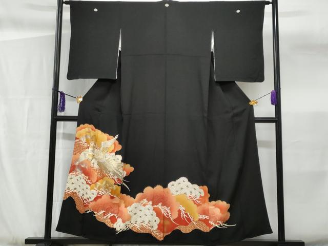平和屋着物■豪華黒留袖　刺繍　鳳凰松葉文　金彩　正絹　逸品　CABF6925fb