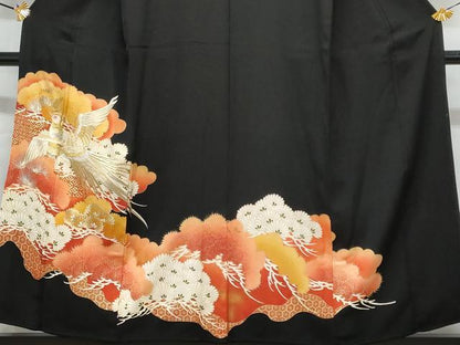平和屋着物■豪華黒留袖　刺繍　鳳凰松葉文　金彩　正絹　逸品　CABF6925fb