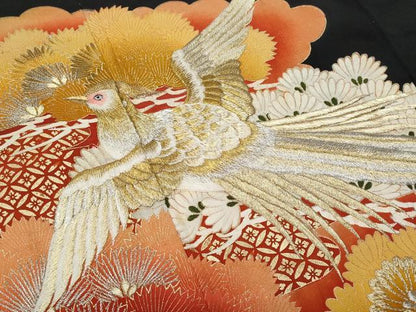平和屋着物■豪華黒留袖　刺繍　鳳凰松葉文　金彩　正絹　逸品　CABF6925fb