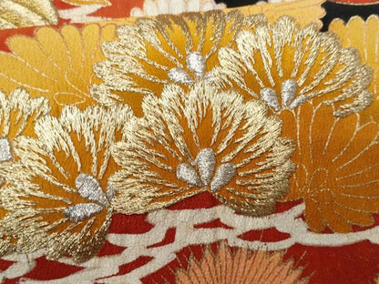 平和屋着物■豪華黒留袖　刺繍　鳳凰松葉文　金彩　正絹　逸品　CABF6925fb