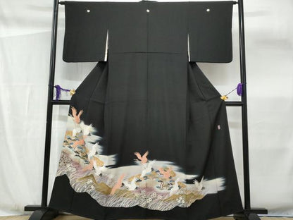 平和屋着物■豪華黒留袖　作家物　飛鶴松文　暈し染め　金彩　正絹　逸品　CABF6927fb