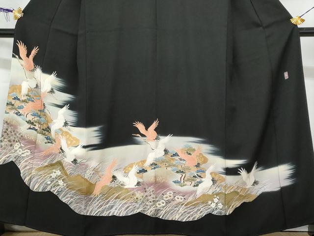 平和屋着物■豪華黒留袖　作家物　飛鶴松文　暈し染め　金彩　正絹　逸品　CABF6927fb