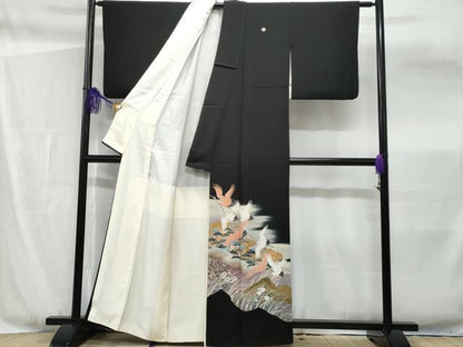 平和屋着物■豪華黒留袖　作家物　飛鶴松文　暈し染め　金彩　正絹　逸品　CABF6927fb