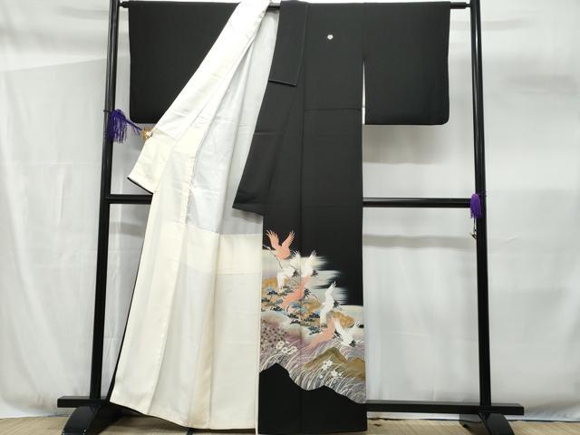平和屋着物■豪華黒留袖　作家物　飛鶴松文　暈し染め　金彩　正絹　逸品　CABF6927fb
