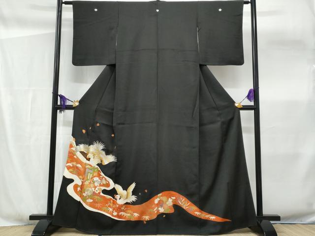 平和屋着物■豪華黒留袖 刺繍 鳳凰御所車花文 金彩 正絹 逸品 CABF6928fb