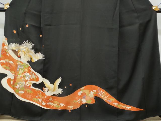 平和屋着物■豪華黒留袖 刺繍 鳳凰御所車花文 金彩 正絹 逸品 CABF6928fb