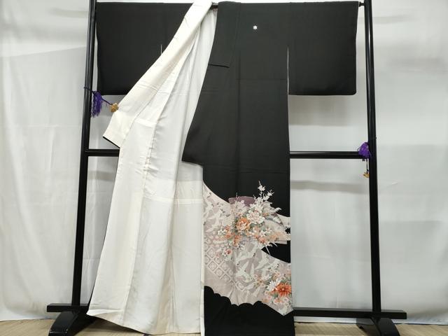 平和屋着物■豪華黒留袖 駒刺繍 扇面飛鶴花文 暈し染め 金彩 正絹 逸品 CABF6929fb