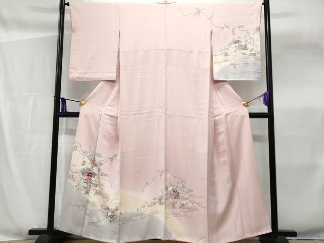 平和屋着物■訪問着 流水竹垣草花文 暈し染め 金彩 正絹 逸品 CABF6930fb
