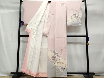 平和屋着物■訪問着 流水竹垣草花文 暈し染め 金彩 正絹 逸品 CABF6930fb