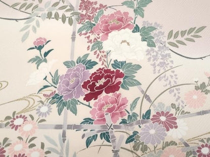 平和屋着物■訪問着 流水竹垣草花文 暈し染め 金彩 正絹 逸品 CABF6930fb
