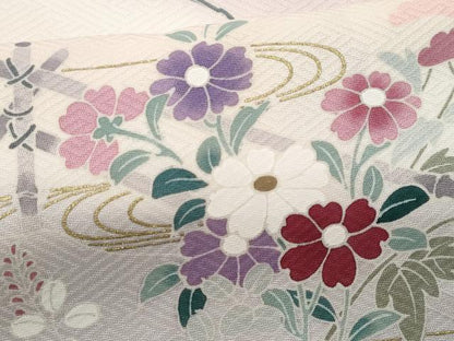 平和屋着物■訪問着 流水竹垣草花文 暈し染め 金彩 正絹 逸品 CABF6930fb