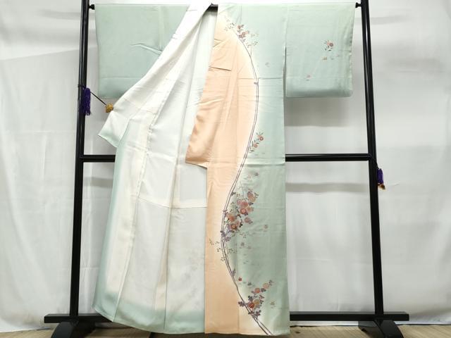 平和屋着物▽訪問着　単衣　流水枝花文　暈し染め　金銀彩　正絹　逸品　AABF6777jh 平和屋着物○訪問着 流水枝花文 暈し染め 金彩 正絹 逸品 DABE9611du