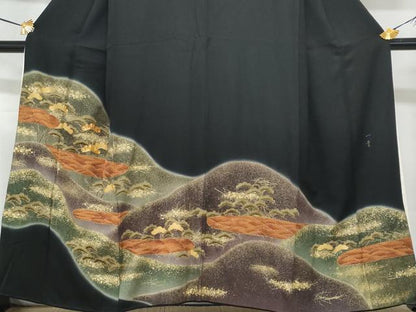 平和屋着物■豪華黒留袖　作家物　駒刺繍　遠山枝松文　暈し染め　金彩　正絹　逸品　CABF6949fb