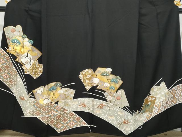 平和屋着物■豪華黒留袖　駒刺繍　冊子花鳥文　金彩　正絹　逸品　CABF6950fb