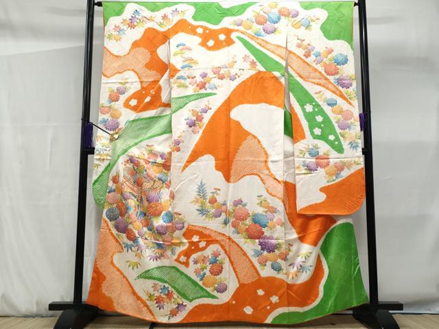 平和屋着物□豪華振袖 絞り 御所車花文 金彩 正絹 逸品 CABF6954fb