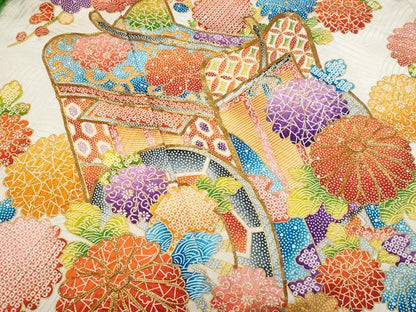 平和屋着物■豪華振袖　絞り　御所車花文　金彩　正絹　逸品　CABF6954fb