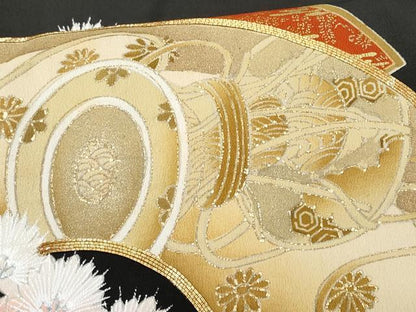 平和屋着物■豪華黒留袖　駒刺繍　扇面御所車枝松文　金銀彩　正絹　逸品　CABF6966fb