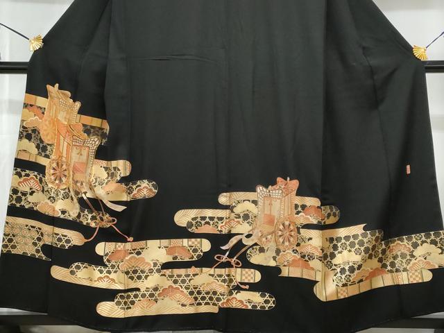 平和屋着物■豪華黒留袖　萬寿染　作家物　エ霞御所車吉祥文　金彩　正絹　逸品　CABF6967fb