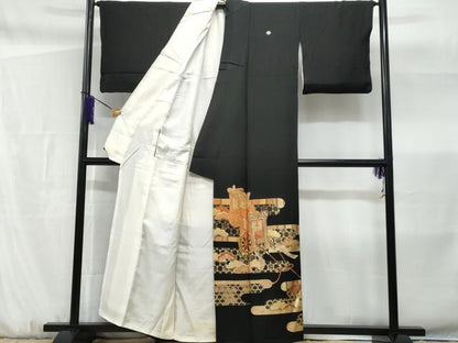 平和屋着物■豪華黒留袖　萬寿染　作家物　エ霞御所車吉祥文　金彩　正絹　逸品　CABF6967fb