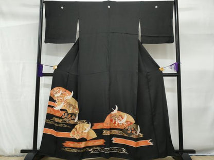 平和屋着物■豪華黒留袖　地紙飛鶴宝尽くし花文　金彩　正絹　逸品　CABF6969fb