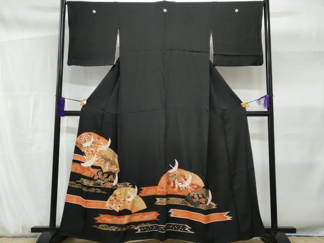 平和屋着物■豪華黒留袖　地紙飛鶴宝尽くし花文　金彩　正絹　逸品　CABF6969fb