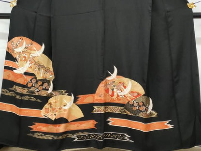 平和屋着物■豪華黒留袖　地紙飛鶴宝尽くし花文　金彩　正絹　逸品　CABF6969fb