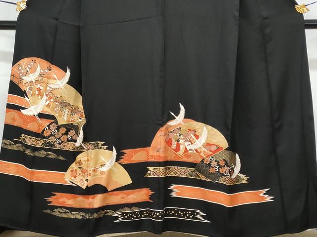 平和屋着物■豪華黒留袖　地紙飛鶴宝尽くし花文　金彩　正絹　逸品　CABF6969fb