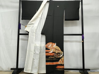 平和屋着物■豪華黒留袖　地紙飛鶴宝尽くし花文　金彩　正絹　逸品　CABF6969fb