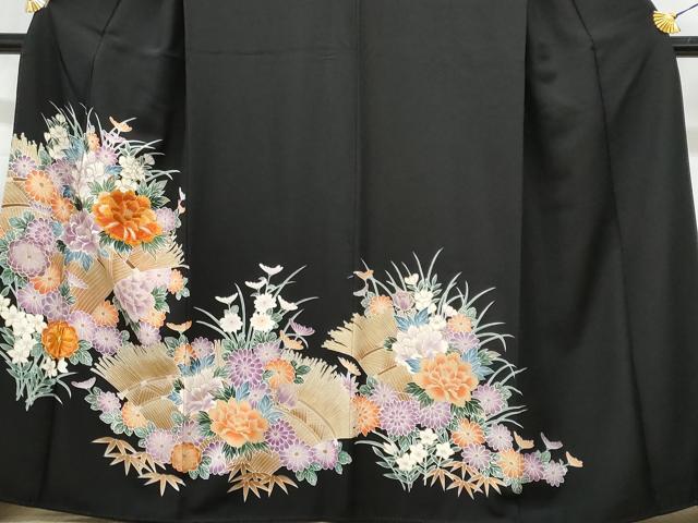 平和屋着物■豪華黒留袖　刺繍　草花文　金彩　正絹　逸品　CABF6970fb