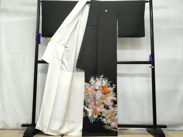 平和屋着物■豪華黒留袖　刺繍　草花文　金彩　正絹　逸品　CABF6970fb