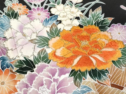 平和屋着物■豪華黒留袖　刺繍　草花文　金彩　正絹　逸品　CABF6970fb