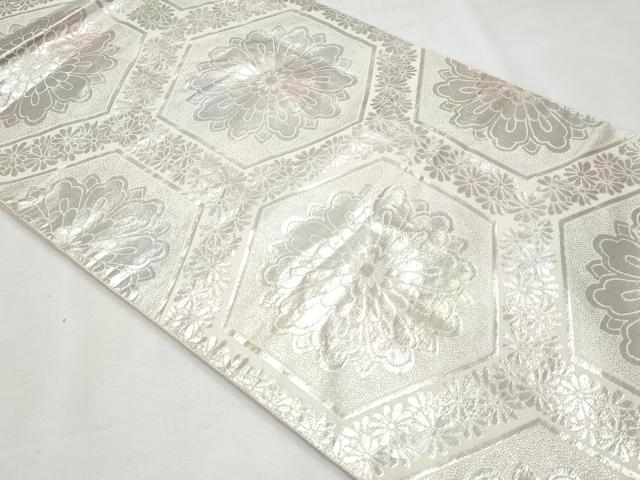 平和屋着物◎六通柄袋帯 菊華亀甲紋 銀糸 正絹 逸品 CABF6981fb