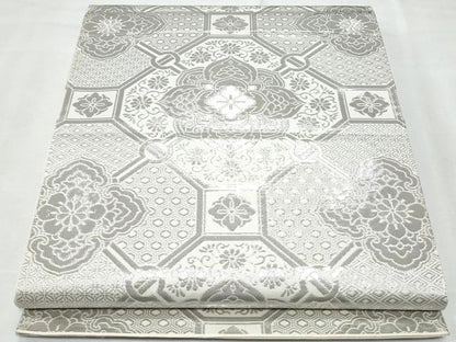 平和屋着物◎六通柄袋帯 蜀江花文 純プラチナ箔 正絹 逸品 未使用 CABF6982fb