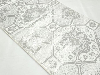 平和屋着物◎六通柄袋帯 蜀江花文 純プラチナ箔 正絹 逸品 未使用 CABF6982fb