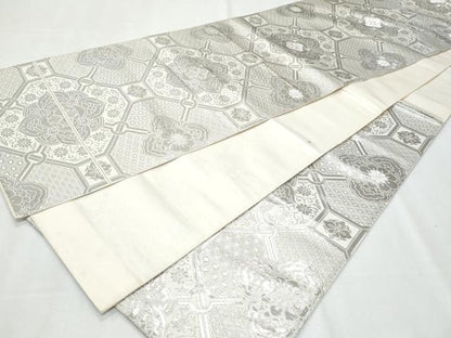 平和屋着物◎六通柄袋帯 蜀江花文 純プラチナ箔 正絹 逸品 未使用 CABF6982fb
