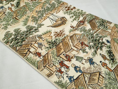 平和屋着物◎六通柄袋帯 唐織 風景人物紋 金糸 正絹 逸品 CABF6983fb
