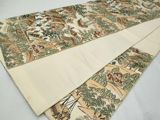 平和屋着物◎六通柄袋帯 唐織 風景人物紋 金糸 正絹 逸品 CABF6983fb