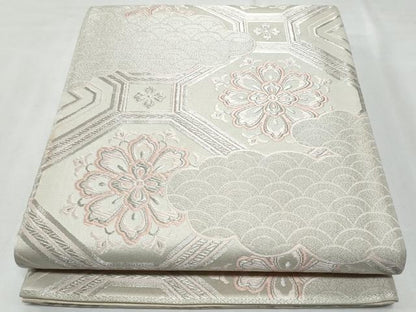 平和屋着物◎六通柄袋帯 唐織 雲取り蜀江花文 銀糸 正絹 逸品 CABF6987fb