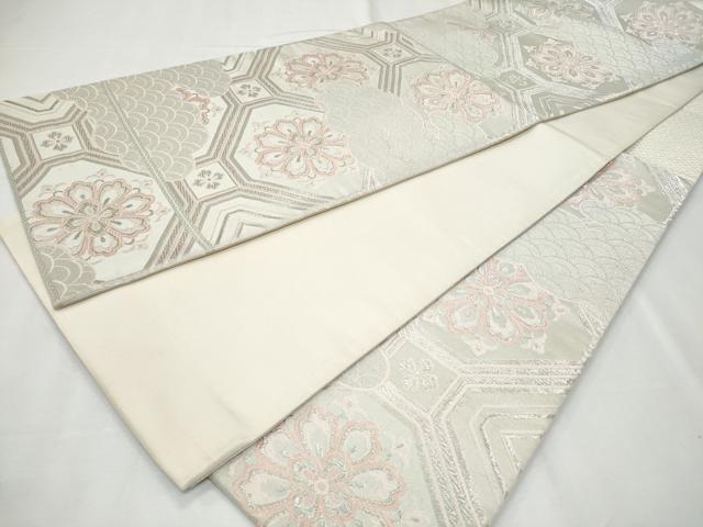 平和屋着物◎六通柄袋帯 唐織 雲取り蜀江花文 銀糸 正絹 逸品 CABF6987fb