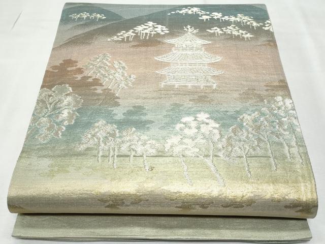 平和屋着物◎六通柄袋帯 遠山風景文 金糸 正絹 逸品 CABF7000fb