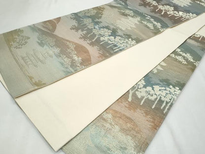平和屋着物◎六通柄袋帯 遠山風景文 金糸 正絹 逸品 CABF7000fb