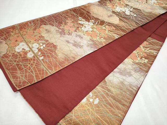 平和屋着物◎六通柄袋帯 雲取り草花文 金銀糸 正絹 逸品 CABF7004fb