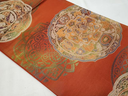 平和屋着物◎六通柄袋帯 絵皿吉祥文 金糸 正絹 逸品 CABF7005fb