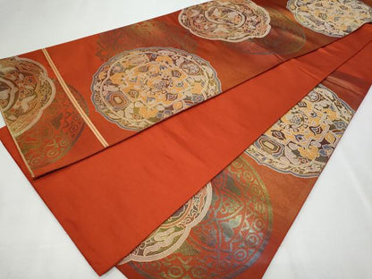 平和屋着物◎六通柄袋帯 絵皿吉祥文 金糸 正絹 逸品 CABF7005fb