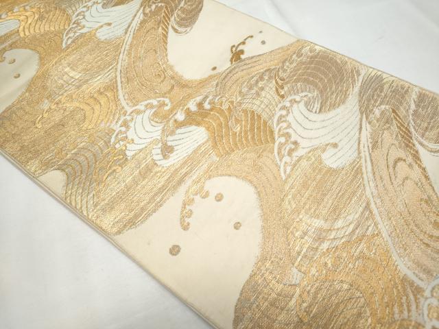 平和屋着物◎六通柄袋帯 立波文 金糸 正絹 逸品 CABF7006fb