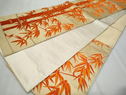 平和屋着物◎六通柄袋帯 唐織 笹竹文 正絹 逸品 CABF7007fb