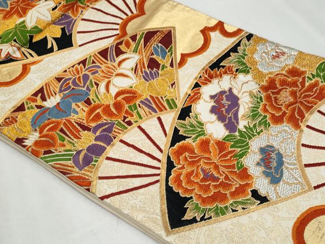 平和屋着物◎六通柄袋帯 唐織 扇面花文 金銀糸 正絹 逸品 CABF7008fb