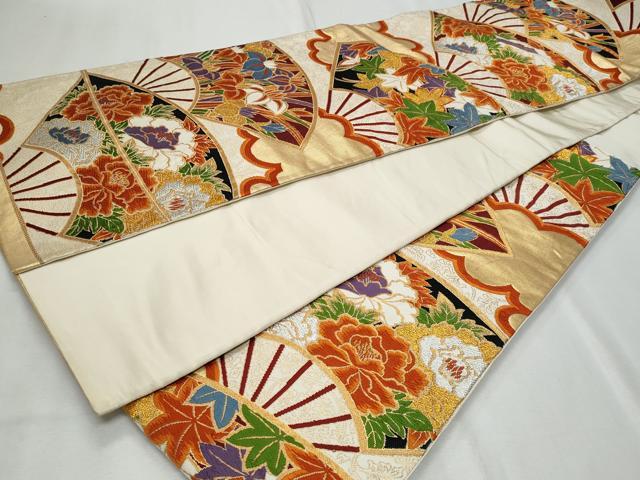 平和屋着物◎六通柄袋帯 唐織 扇面花文 金銀糸 正絹 逸品 CABF7008fb