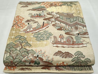 平和屋着物◎六通柄袋帯 人物風景文 金糸 正絹 逸品 CABF7010fb